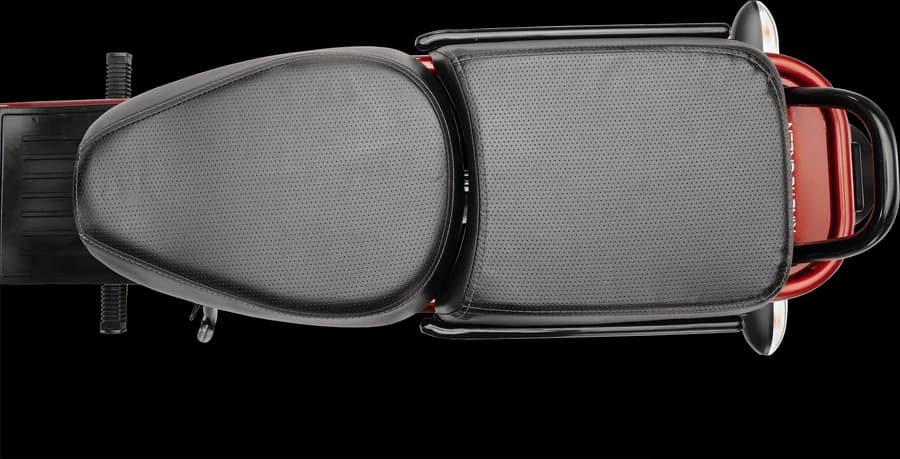 Detachable rear seat and carrier on a Kinetic Green E-Luna